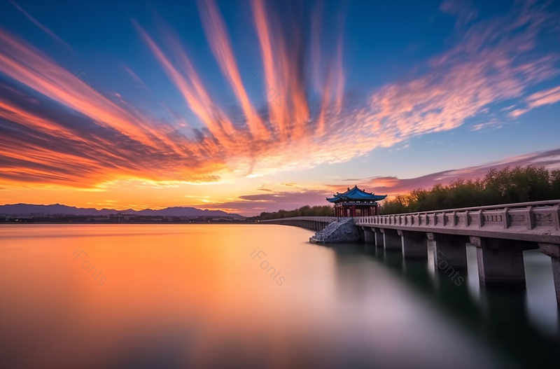 橙色渐变江边晚霞落日余晖云海摄影美景,高清,摄影图,摄影图片,图片大全,摄影图免费下载